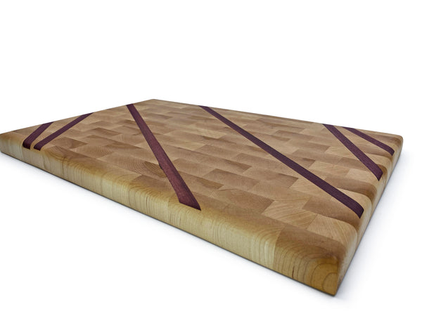 Cutting Board: Architectural design using Maple Engrain and Purple Heart inlay 